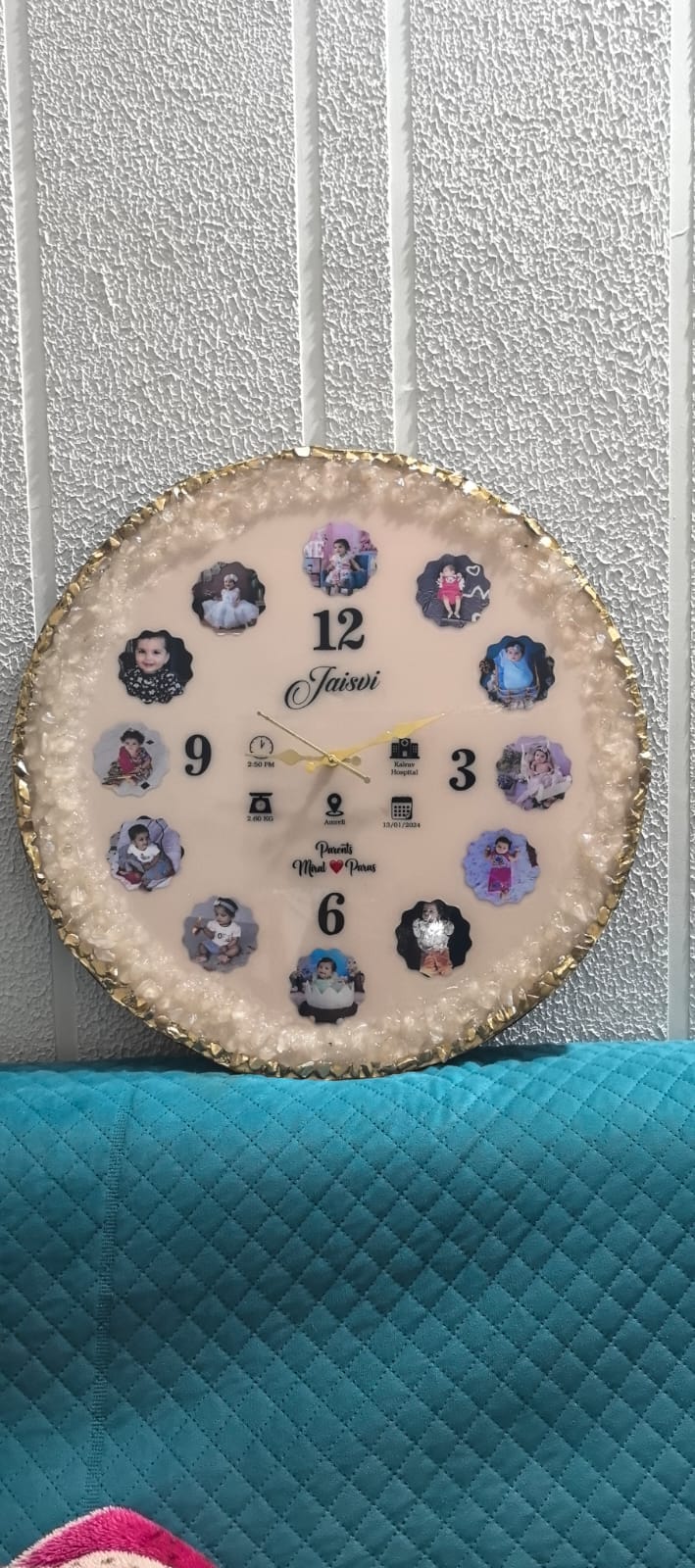 Resin Art Wall Clock - Baby's 12 Month