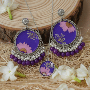 Purple Blossom Resin Jhumka Set