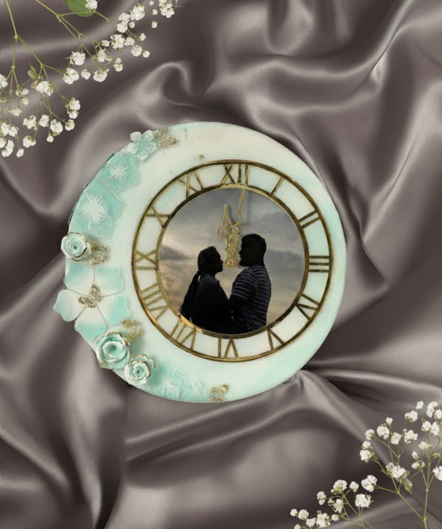 3D Floral Resin Photo Wall Clock
