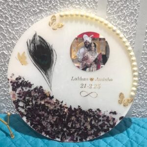 Peacock Feather Themed Personalized Resin Memory Plate