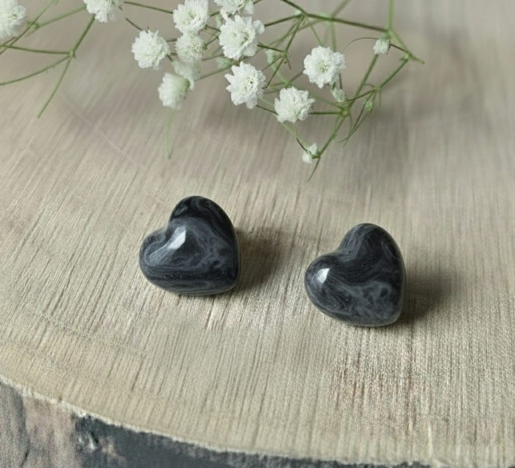 Marble Heart Resin Stud Earrings