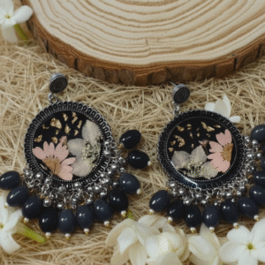 Midnight Blossom Real Flower Resin Jhumka Earrings